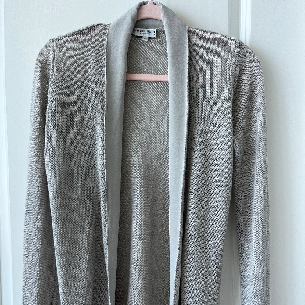 Elegant Bongenie Grieder Linen Blend Cardigan – Light Taupe – XS